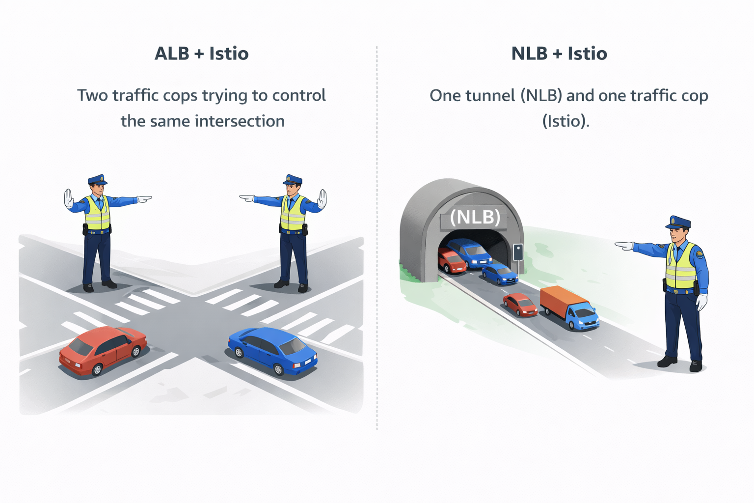 ALB vs NLB network analogy